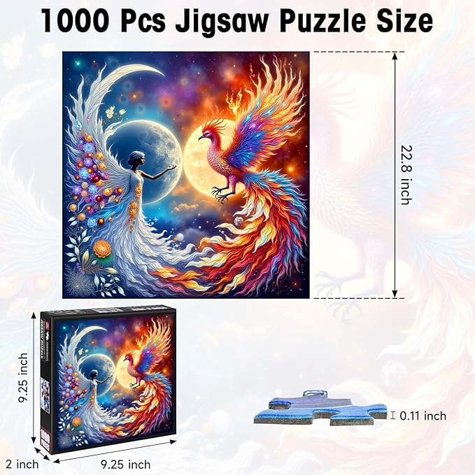 Puzzles for Adults 1000 Pieces, Mystical Woman and Phoenix Moon Stars Art Puzzle with with Letters on Back, Challenging Adult Puzzle 22.8x22.8 Inch, Premium Precise Cut Dust-Free Paper