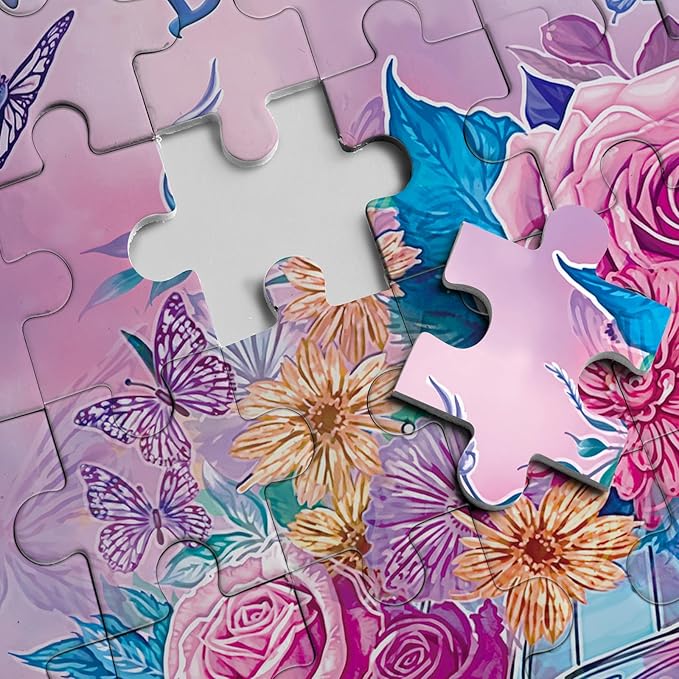 Colorful Car Flower Puzzles for Adults 1000 Pieces, Gradient Inspirational Plant Art Jigsaw Puzzles, Beautiful Butterfly Floral Impossible Aesthetic Puzzle