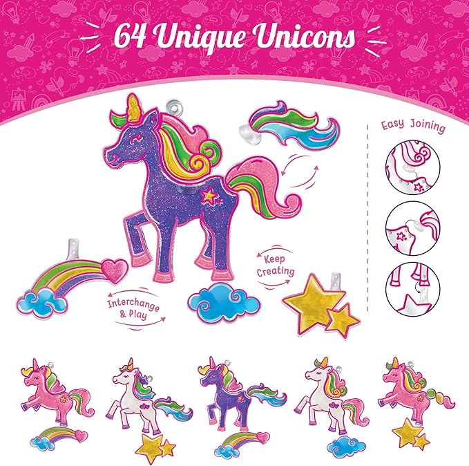Imagimake Window Art Unicorn | Stained Glass Kit | Unicorn Girls Toys Age 6-8 | 6 Year Old Girl Birthday Gift | Easter Art and Crafts for Girls 8-12 | DIY Suncatcher Kit for 5,6,7,8,9,10,11,12 Year