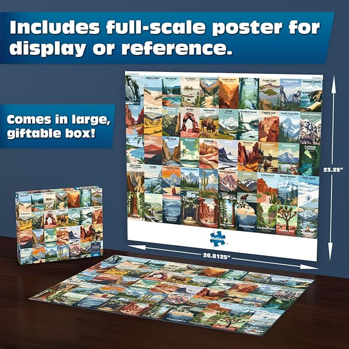 Buffalo Games - Sapphire Select - Our National Parks - 1000 Piece Jigsaw Puzzle – Challenging & Fun – Blue Core Puzzle Board – Giftable Display Box - Full Size Poster Included