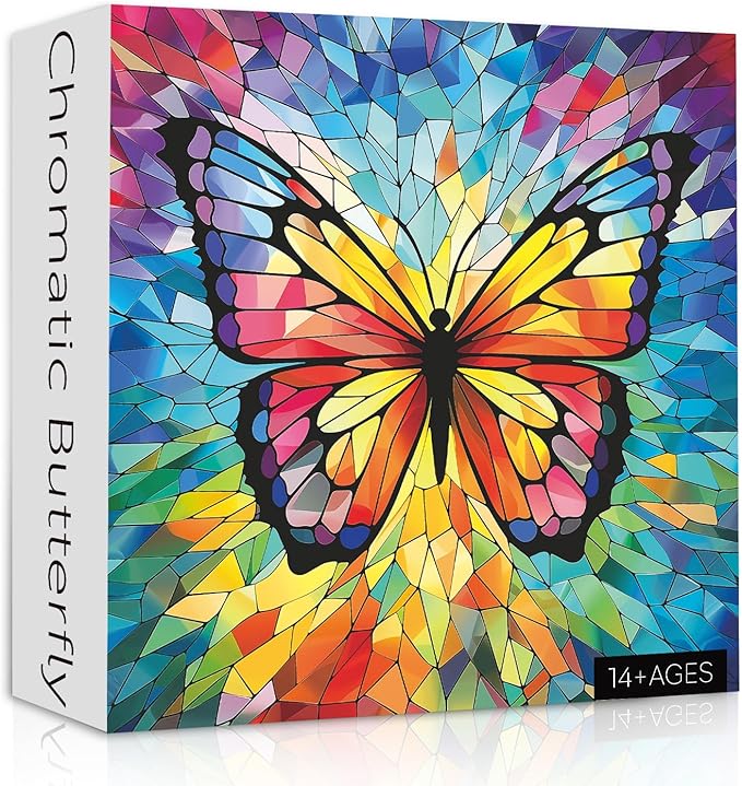 Stained Glass Butterfly Puzzles 1000 Pieces for Adults, Rainbow Mosaic Butterflies Jigsaw Puzzles, Colorful Wall Art Puzzles as Home Decor