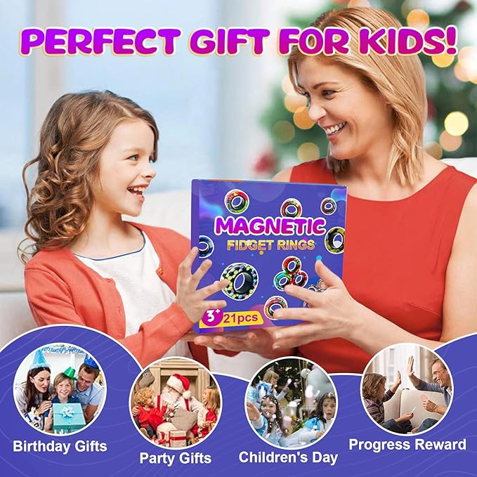 15 Pcs Magnetic Rings Fidget Toys Set Easter Decorations Basket Stuffers for Kids Finger Magnet Rings ADHD Anxiety Fidget Spinner Rings for Relief Birthday Present for Adults Teens Kids