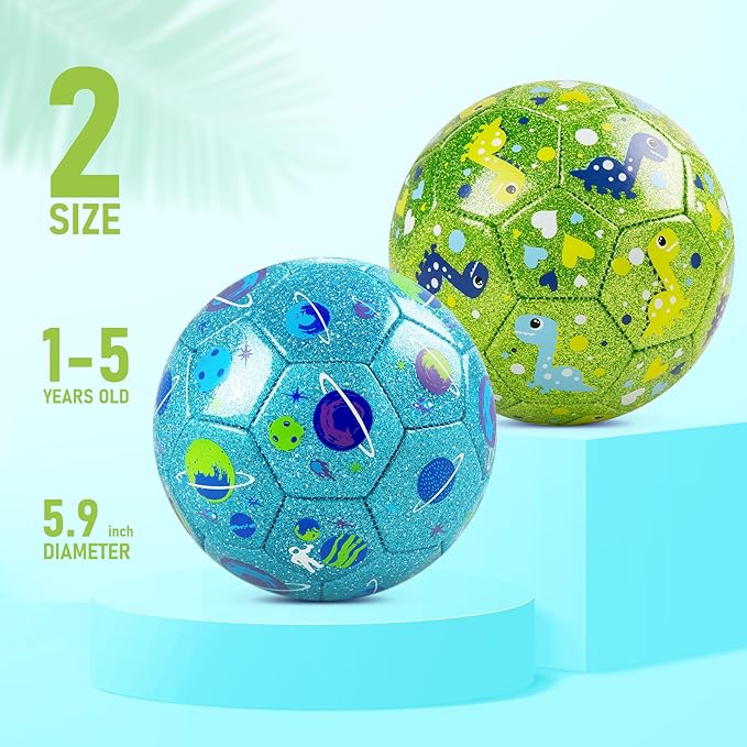 Toddler Soccer Ball Size 2 Size 3 - Small Soft Kids Ball 2 Pack for Ages 1-5 3-8 - Cartoon Sports Toy Boys Girls - Easter Basket Stuffers for Toddlers Kids - Soccer Gift for Indoor Outdoor Games