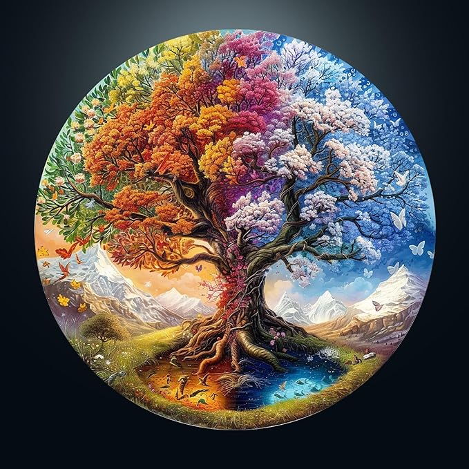 masseruon Round Puzzles for Adults 1000 Pieces-Tree of Life Puzzle-26.6 * 26.6in Jigsaw Puzzles with HD Matte Finish-Hard Impossible Difficult Puzzle for Adult-Challenging Gift for Puzzle Lovers