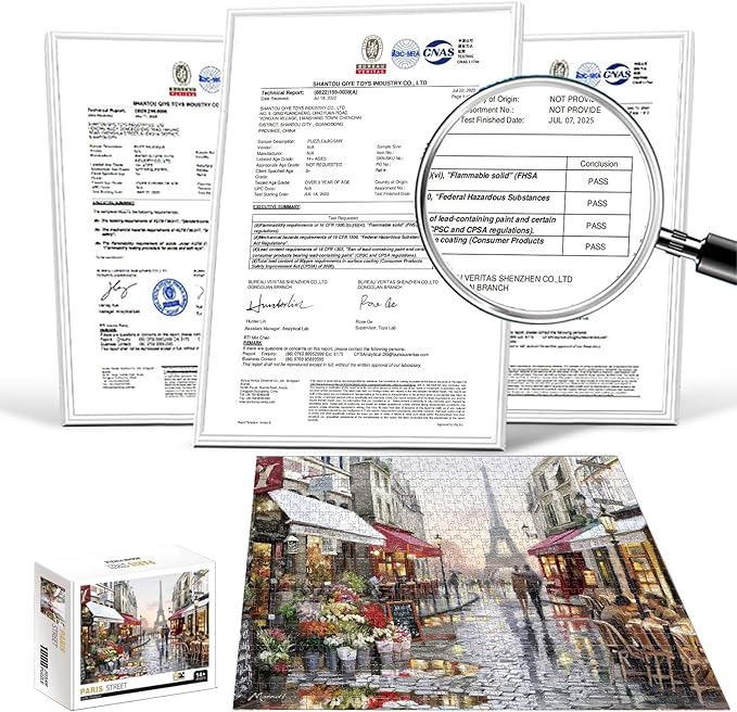 1000 Piece Jigsaw Puzzle for Adults Teens Kids - Fine Art Challenging, Paris Street 1000Pcs Puzzle, Family Game Gift, Size 27"x20"