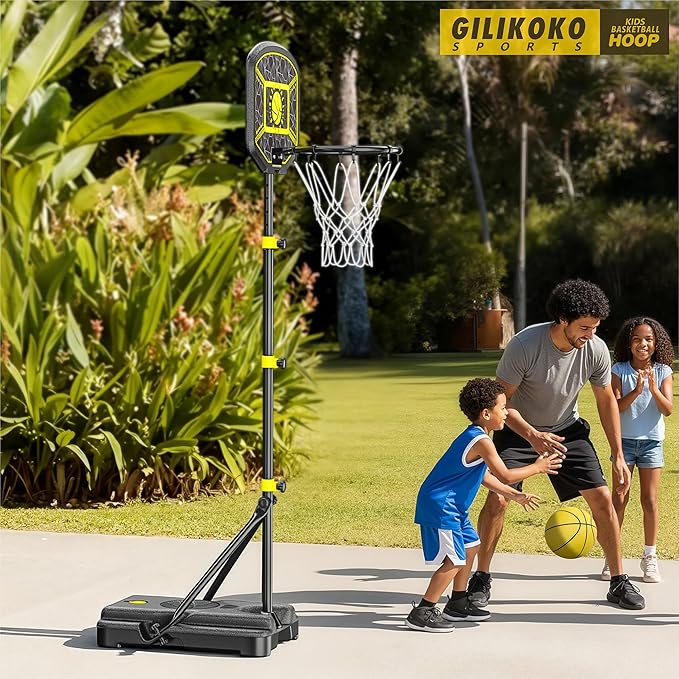 Kids Basketball Hoop GILIKOKO Adjustable Height 3.6 ft-6.2 ft Indoor Outdoor Toddler Plastic Basketball Goal Outside Yard Games Toys Gifts for Children