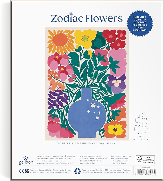 Galison Zodiac Flowers – 1000 Piece Puzzle Featuring Artistic Flowers Paired with Zodiac Signs