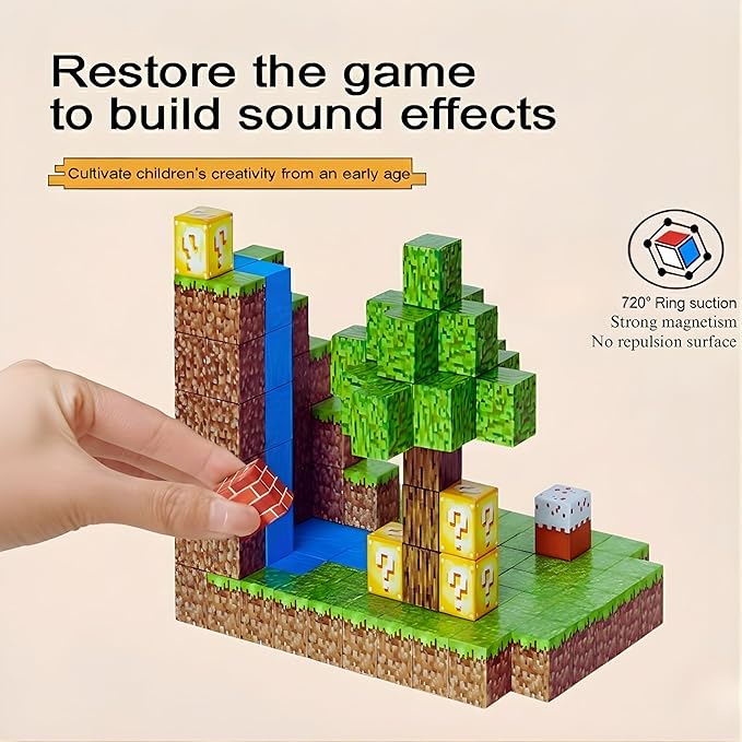 Magnetic Blocks 128PCS Magnetic Cubes STEM Building Cubes Stacking Magnet Blocks Waterfall Adventure Set Montessori Sensory Play Learning Toys for Kids Educational Birthday Gifts Boys & Girls Ages 3+