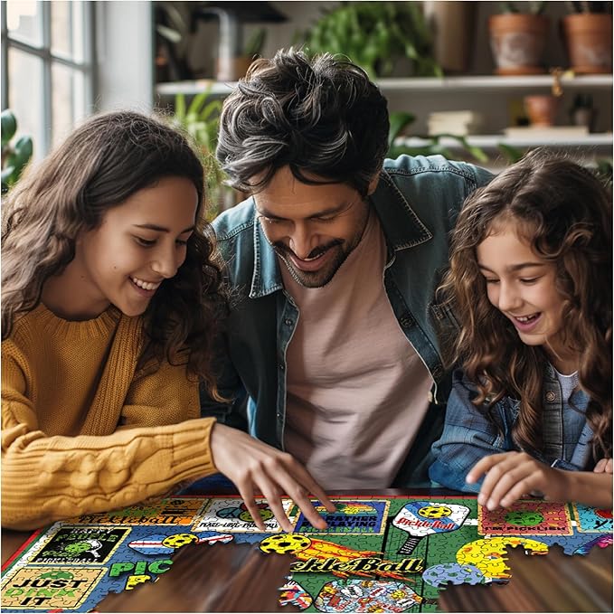 White Mountain 1000 Piece Jigsaw Puzzle Pickleball Lover Sport Collage Puzzles with Large Pieces for Adults and Family 24"x30" - Pickleball