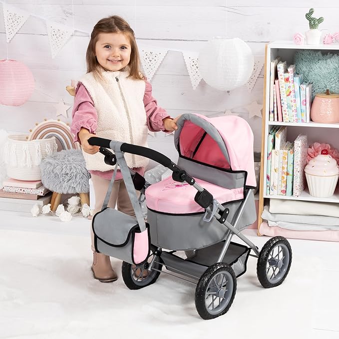 Bayer Design Baby Doll Trendy Pram in Grey/Pink, 67 x 41 x 68 centimeters, 1300800