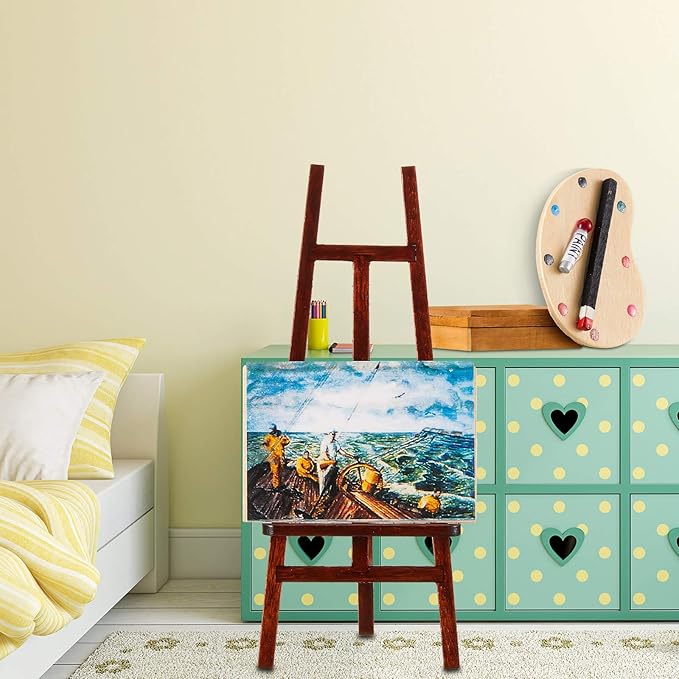 Skylety 3-Piece Dollhouse Painting Tool Accessories Set - Wooden Easel, Miniature Palette, Watercolor Box for Dolls