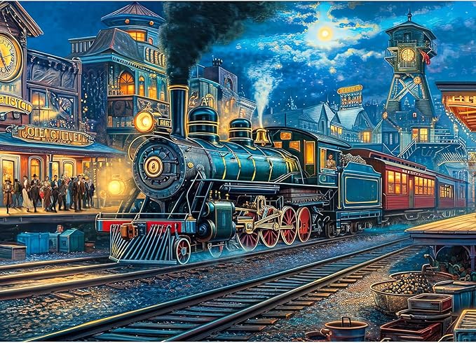 1000 Piece Puzzle for Adults, Train Departure Jigsaw Puzzle, Impossible Puzzles Game, Interlock Perfectly No Dust, Home Decoration Puzzle, Gift for Christmas Valentine Easter Parents