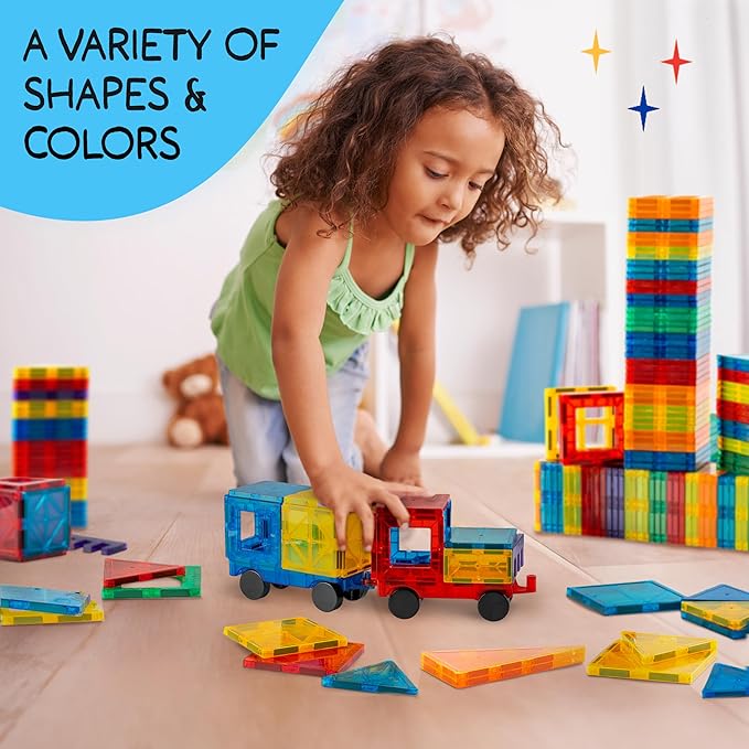 Magnetic Tiles 125 PCS XL Set with Storage Bag – Magnetic Building Tiles for Kids Ages 3-8, STEM Magnet Construction Toy for Boys & Girls