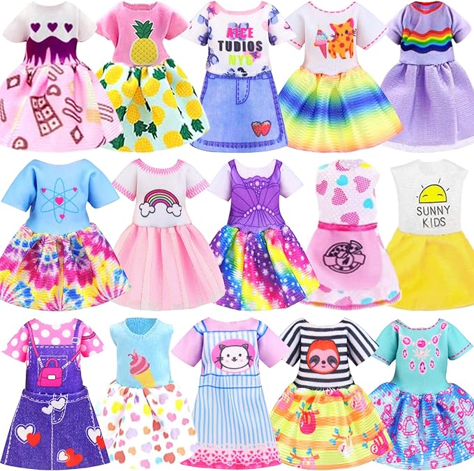 ZITA ELEMENT 16 Pcs 5.3 Inch - 6 Inch Girl Doll Clothes and Accessories - 3 Dresses, 3 Swimsuits, 2 Shoes, 5 Outfits Hangers, 1 Skateboard, 1 Glasses and 1 Toy Dog
