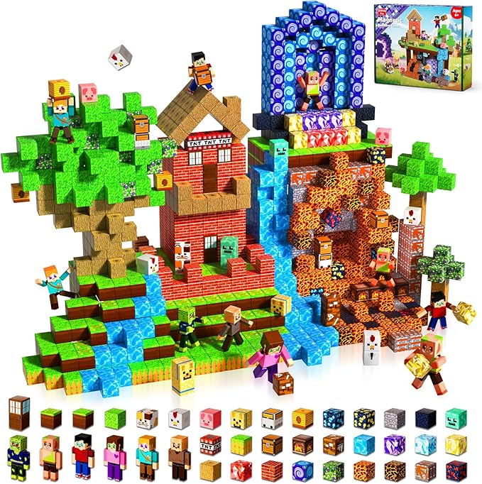 210 Pcs Magnetic Blocks - Magnetic Building Blocks Toys for Kids Ages 4-8, Magnet Cubes Stacking Classroom STEM Toys, Easter Birthday Gift for 3+ Year Old Boys Girls (Patent Pending)
