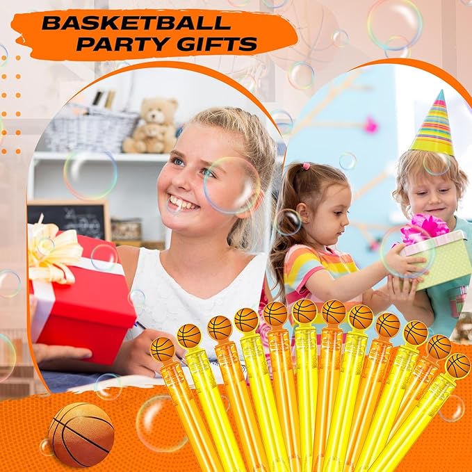 24 Pcs Basketball Bubble Wands Basketball Themed Party Favors Birthday Bubble Wand Bulk for Outdoor Summer Classroom Party Supplies Kids Goodie Bags Filler
