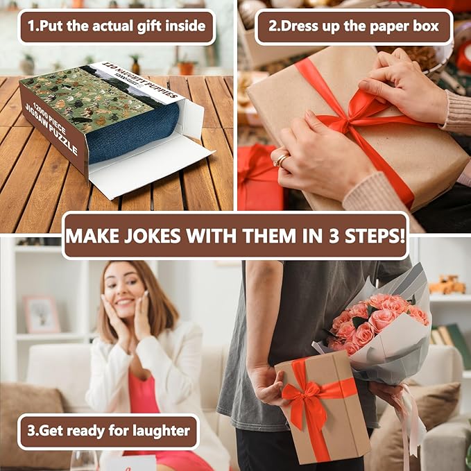 Prank Gift Box, Naughty Puppies Theme, Wrap The Actual Gifts with a Prank Empty Gag Box, Funny Christmas Gag Presents Ideas for Dad Men Boyfriend (Pack of 2)