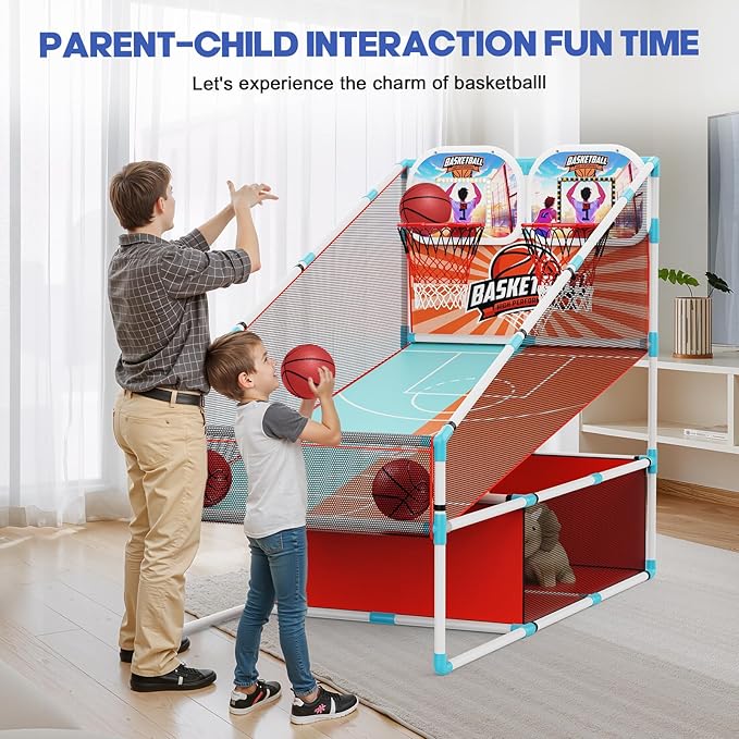 2-Player Arcade Basketball Game Set,Upgraded Indoor Hoop with LED Light Electronic Scoreboard 4 Balls,Carnival Games Sports Toys Kids 3-10 for Home Party Backyard Outdoor Boys Girls Toddlers Gifts
