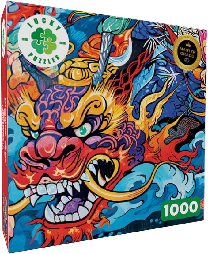 Kabuki Red Dragon - 1000 Piece Jigsaw Puzzle for Adults | Vibrant Graffiti Art Puzzle | Best New Japanese Dragon Puzzle