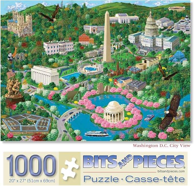 Bits and Pieces – 1000 Piece Jigsaw Puzzle for Adults – Washington D.C. City View - US Capital Scene Jigsaw Puzzle by Artist Joseph Burgess, Completed Puzzle Size: 20" x 27"
