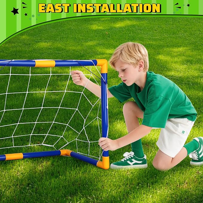 Soccer Goal Set with 3 Ball Pump for Toddler Kid, Portable Goals Training Equipment for Garden Indoor Outdoor Backyard, Birthday Gift for Boy Girl Sports Toy Family Game 23" W×18" H×12" D