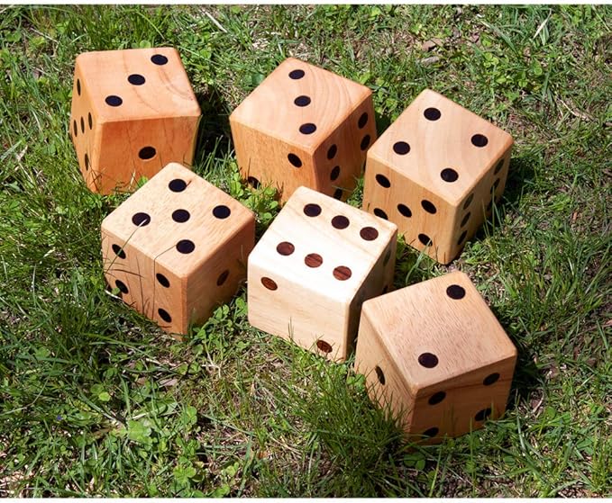 GSE Games & Sports Expert 3.5-Inch Premium Oak Giant Yard Dice Set with Bucket and Yardzee & Farkle Scorecard. Outdoor Backyard Lawn Game for Family