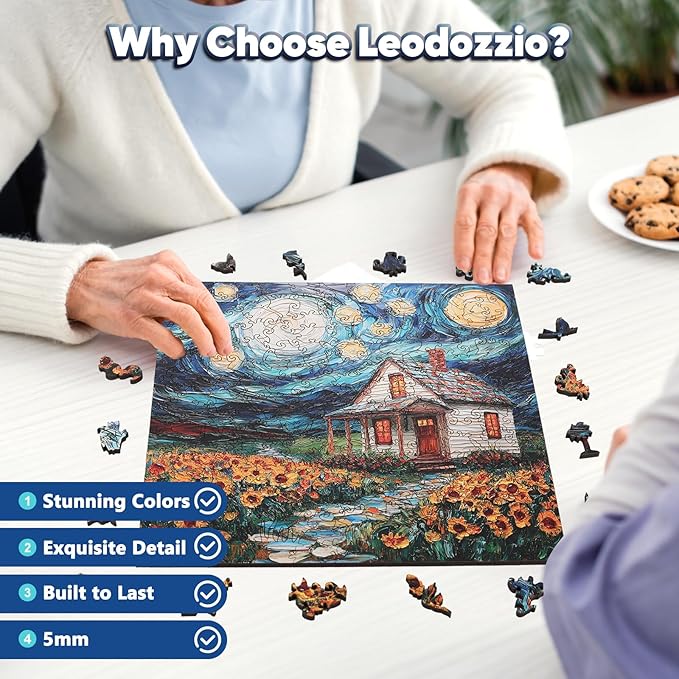 Leodozzio Wooden Puzzles for Adults, Starlight House Jigsaw Puzzles 200 Pieces, 5MM Thick Unique Shaped Animal Wooden Puzzle, Perfect Choice for Gifts, Wall Art Room & Artistic Home Decor, 11.2"x11.2"