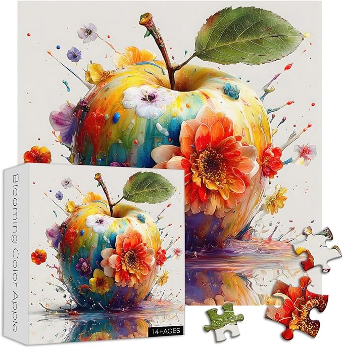 Blooming Color Apple Puzzles for Adults 1000 Pieces, Larkipuzz Gradient Fruit Puzzle Floral, Hard Impossible Wildflower Flower Art Theme for Plant Lovers