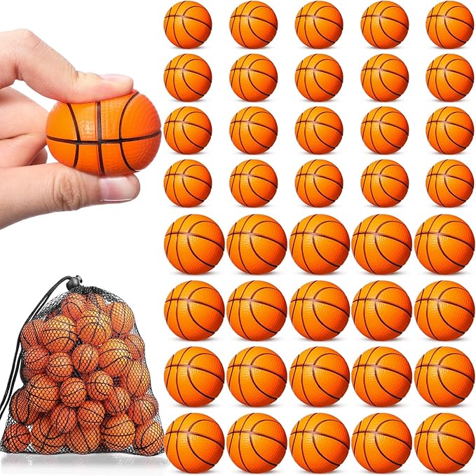 Civaner 40 Pcs Mini Basketball Tiny Rubber Basketballs Small Foam Ball with Drawstring Mesh Bag Crafts Gifts for Kids Adults Party Favors Beach Pool Sports Game(1.18 Inch, 1.57 Inch)