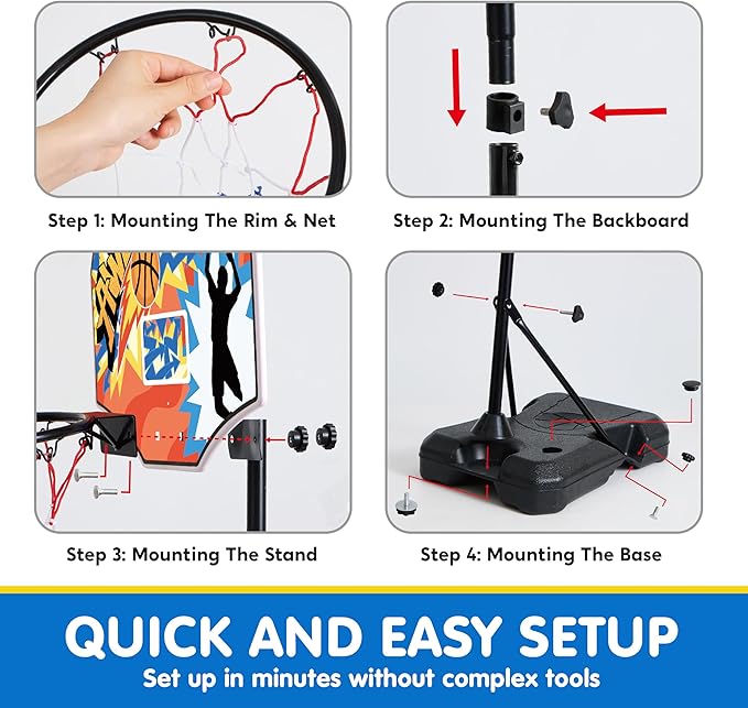 JOYIN Indoor Kids Basketball Hoop with Stand, Toddler Basketball Goal Adjustable Height 28ft-6.2ft, Portable Mini Outdoor Toys for Boys Girls Age 3 4 5 6 7 8, Inside Outside Sport Games for Fun