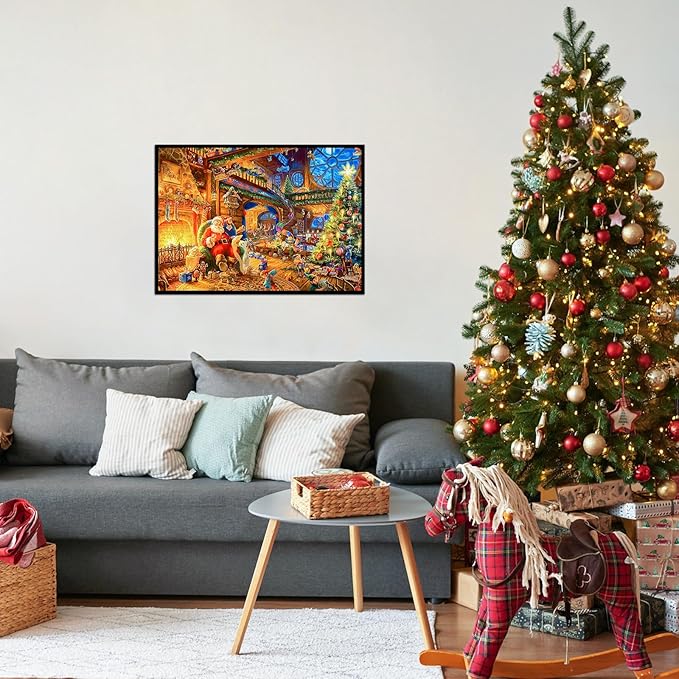 1000 Piece Christmas Puzzle for Adults Christmas Puzzle 1000 Pieces Santa Claus Puzzles Santa's House Oil Painting Puzzles Christmas Jigsaw Puzzle 1000 Pieces for Adults Teens Kids Challenging Gift