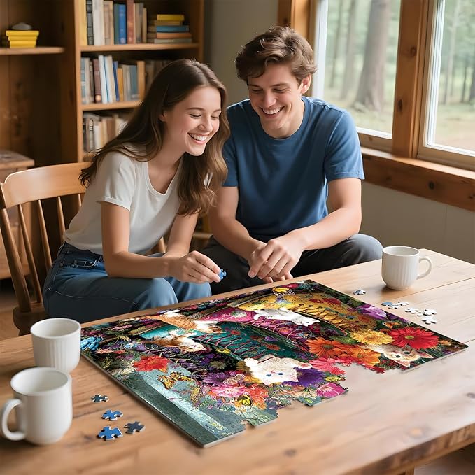 500 Pieces Puzzle for Adults, Puzzles for Adults 500 Pieces, Retro Martin Boots Cats Flowers Jigsaw Puzzle, Challenging Puzzle Perfect for Game Nights, 20.5 X 15 in