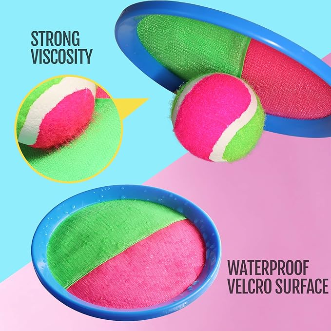 Novelty Place Toss and Catch Ball Set - Paddle toss Ball Toy Throw and Catch Game - Ball Catching Outdoor Sports Fun for Kids - 2 Self Stick Paddles, 2 Fuzzy Balls & A Storage Bag