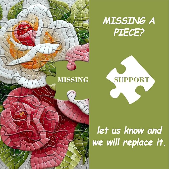Impossible Mosaic Puzzles for Adults 1000 Pieces, Unique Rose Flower Puzzle, Beautiful Floral Jigsaw Puzzles, Hard Challenging Puzzles for Adults