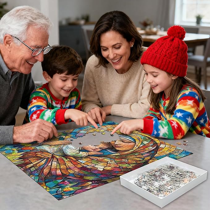1000 Piece Adult Puzzle, Stained Glass Scene, Religious Design Jigsaw Puzzles Mosaic Art with Letter Markings, Family Impossible Challenge Puzzle, – Home Decor Gift, 50x70cm (19.7x27.56 in)