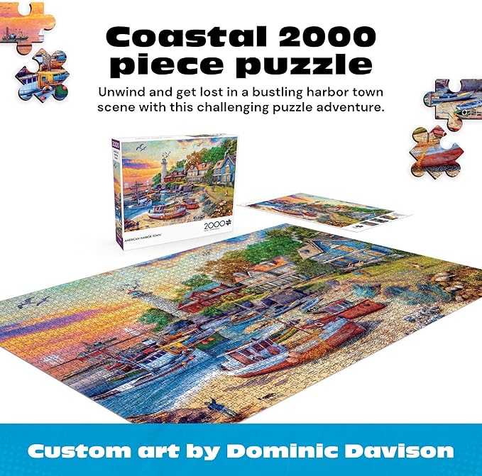 Buffalo Games - American Harbor Town by Dominic Davison 2000 Piece Jigsaw Puzzle for Adults - Challenging Puzzle Perfect for Game Nights - Finished Size is 38.5 x 26.5 – Precision-Cut Pieces