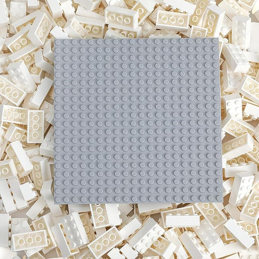 500 Piece Classic Building Bricks and 1 Gray Baseplate, 2x4 Bricks Bulk Creative Building Toys, Blocks Bulk for Kids Ages 6+, White(Small Bricks, 1.25x0.62x0.47 in)