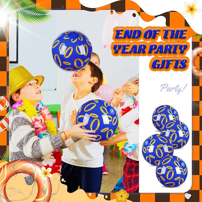 Leyndo 12 Pack Golden Rings Themed Beach Ball for Kids 7.87" Bulk for Summer Pool and Beach Game Gifts and Birthday Party Supplies and End of The Year Class Party Decoration Favors