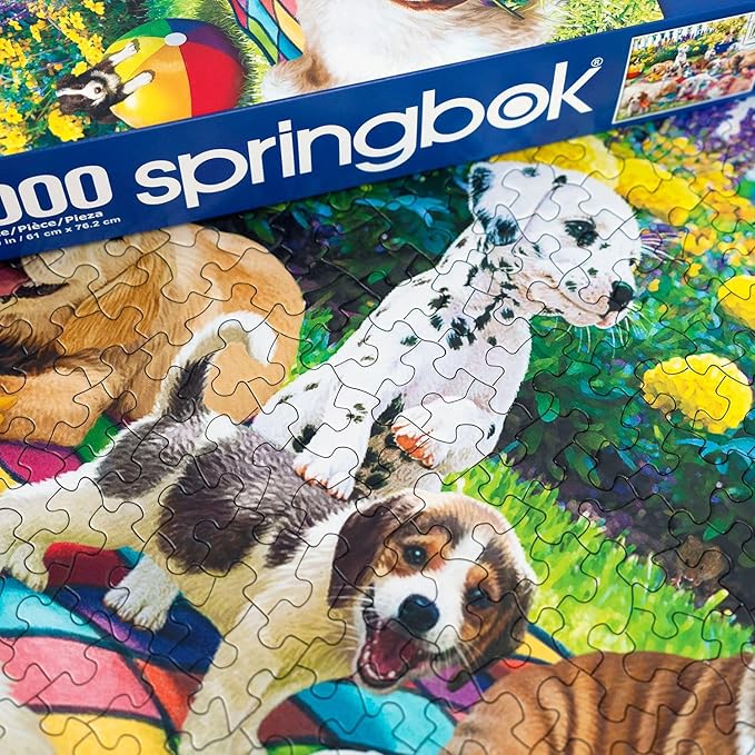 Springbok's Playful Pups on Parade 1000 Piece Puzzle for Adults and Families is an Adorable and Colorful Display of PuppiesLined Up for a Parade - Made in The USA