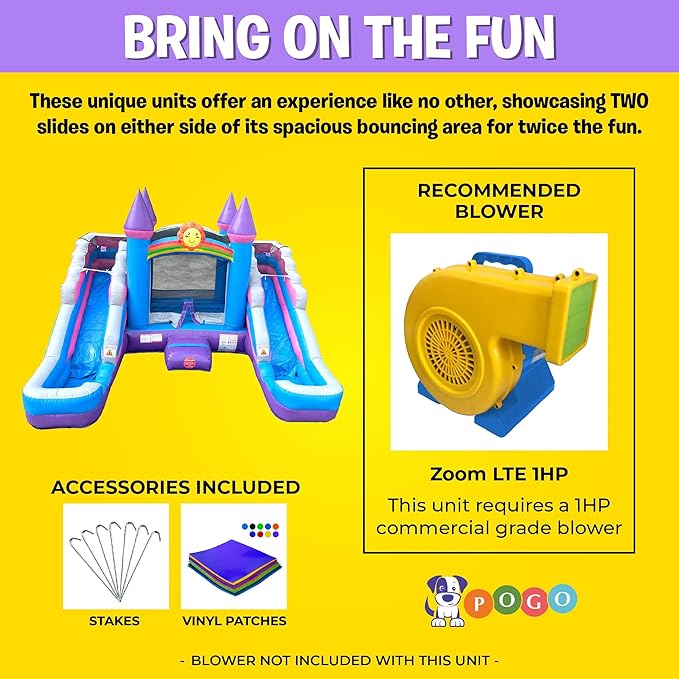 Crossover Purple Castle Double Water Slide Bounce House Combo, 16.5 x 15 x 11 Foot, PVC Vinyl Inflatable Bouncy House for Kids, Wet or Dry Slides, with Stakes and Storage Bag, Blower not Included