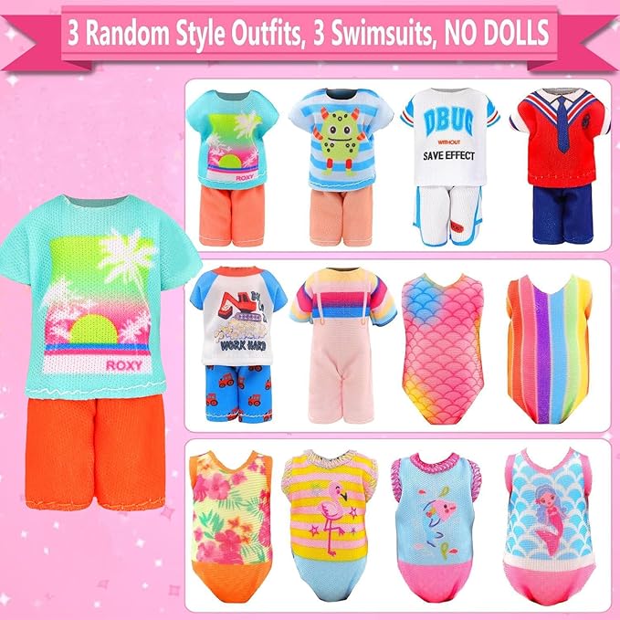 20 Pcs 5.3 Inch Doll Clothes & Accessories Include 5 Dresses 3 Outfits Tops and Pants 3 Swimsuits with 2 Shoes 1 Backpack 1 Laptop 1 Pad 1 Glasses 1 Drink 1 Hat for 5.3 - 6 Inch Dolls