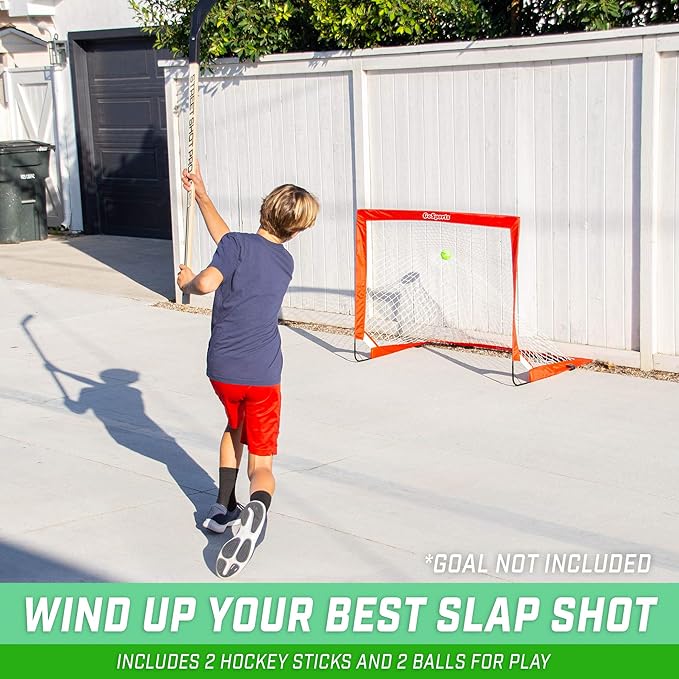 GoSports Street Hockey - Choose Between Street Hockey Goal Set with Sticks, Street Hockey Balls (6 Pack) or Street Hockey Sticks (2 Pack)