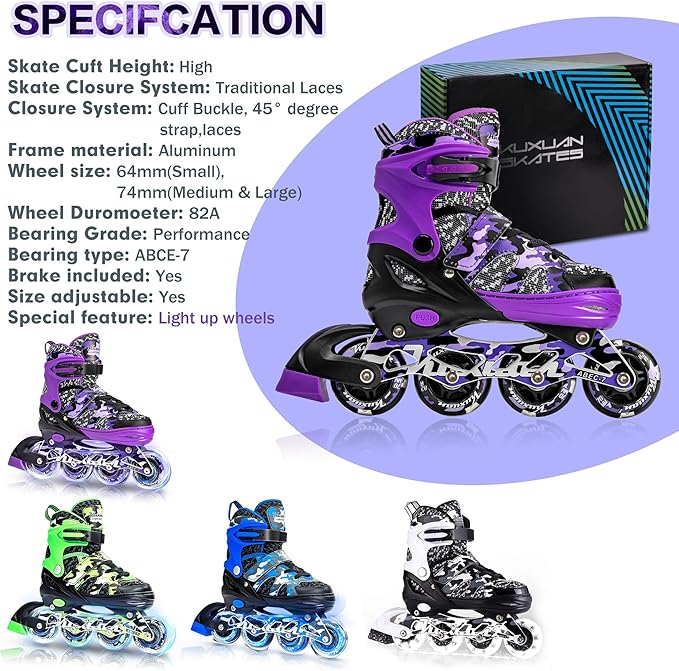 Kuxuan Boys Adjustable Inline Skates with Light up Wheels, Fun Illuminating Skates for Kids Girls Youth