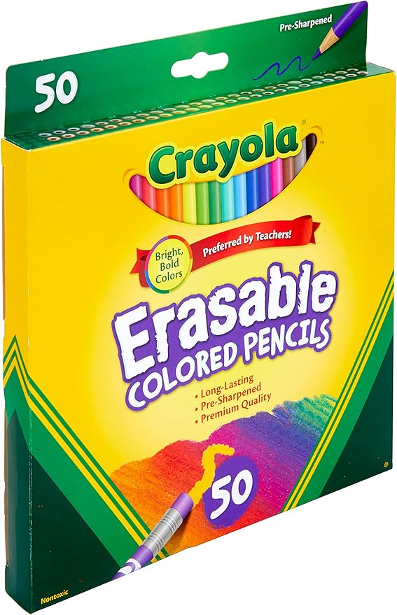 Crayola Erasable Colored Pencils (50ct), Bulk Colored Pencil Set, Pencils for Adult Coloring Books, Art Supplies, Holiday Gift for Teens, 6, 7, 8 [Amazon Exclusive]