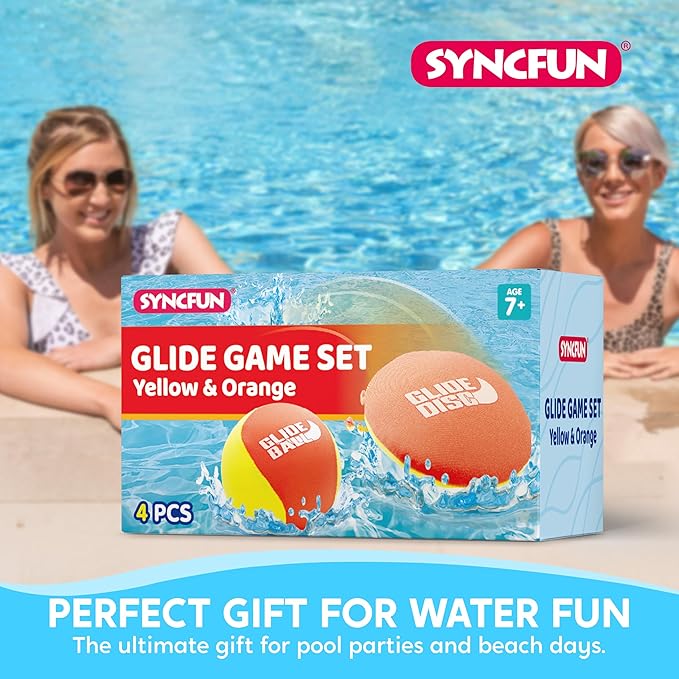 SYNCFUN 4 Pcs Skip Water Balls,Splash Water Bouncing Balls with Mesh Bag, Beach Toys for Kids, Pool Toys for Friends and Family, Fly Swimming Game Adults, Boys,Teens, Great for All Ages
