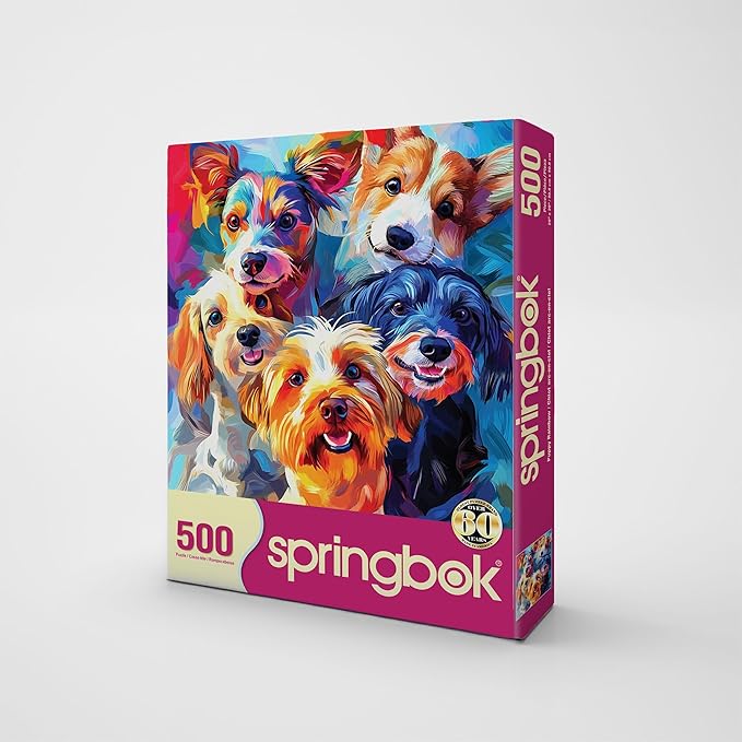 Springbok Puppy Rainbow 500 Piece Jigsaw Puzzle for Adults and Family - Colorful Dogs - Unique Cut Pieces - Made in USA