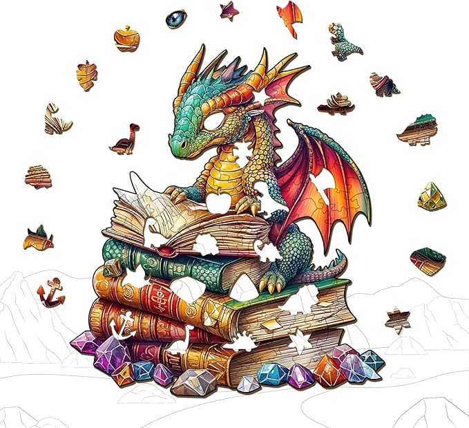 Wooden Puzzles for Adults - Reading Dragon Wood Puzzles Adult - Unique Animal Shape Wooden Jigsaw Puzzles for Adults - Birthday Gifts for Puzzle Lovers, Family (11.4 * 11.4in - 200 Pieces)