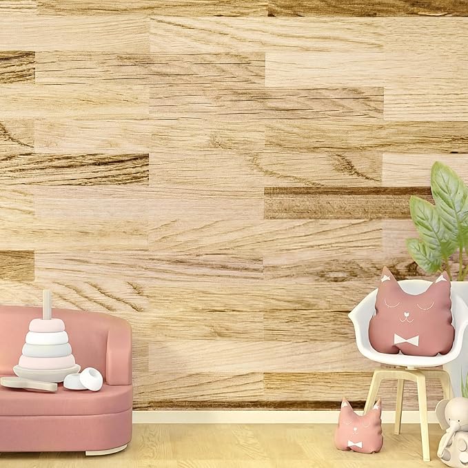 Flutesan 3 Pcs Miniature Dollhouse Wallpaper and Flooring Peel and Stick 1: 12 Scale Self Adhesive Wallpaper DIY Mini Dollhouse Accessories 8.27 x 11.69 Inch(Light Wood)