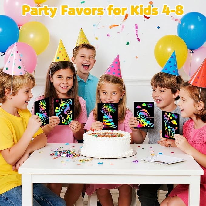 ZMLM Scratch Rainbow Art Paper Set - 100Pcs Magic Scratch Off Art Craft Supplies Kits for Kids Girls Boys Black Scratch Notes Sheet Doodle Pad for Fun DIY Toy Easter Gift Birthday Party Favors