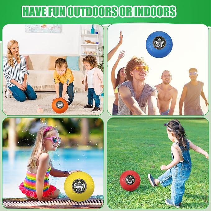 Jerify 12 Pack 8.5 Inch Playground Balls Rubber Sport Kickballs Bulk 6 Colors Inflatable Dodgeballs Bouncy Balls for Adults Indoors Outdoors Games Gym Exercise(Bright Colors)